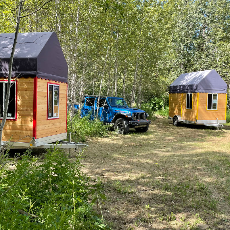 cabins and jeep